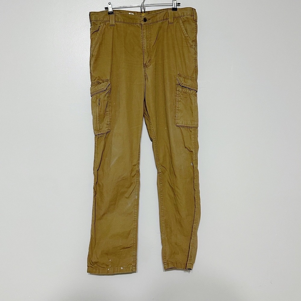 Vtg Y2K Carhartt Mens Distressed Relaxed Fit Ripstop Wide Leg Cargo Pants 38x36